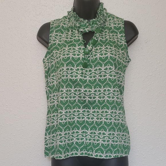 GAP Tops - GAP Vintage Sleeveless Top Ruffle collar Green and white Sz S